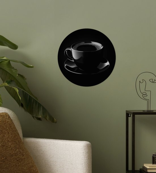 WallCircle® - Cercle de papier peint 30x30 cm - Stickers muraux Zwart - Café - Tasse - Cercle mural salon - Cercle mural chambre - Décoration de chambre autocollante - Accessoires de Décoration murale