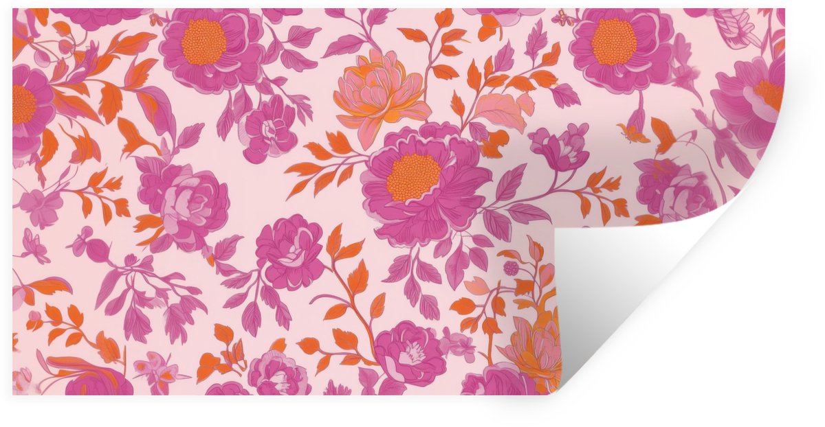 Muurstickers - Sticker Folie - Bloemenpatroon - Roze - Oranje - Bloemen - 120x60 cm - Plak