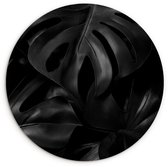 WallCircle® Cercle mural 30x30 cm - Cercle mural Zwart - Monstera - Feuilles - Décoration murale salon - Décoration murale chambre - Accessoires de décoration de chambre - Tableaux ronds