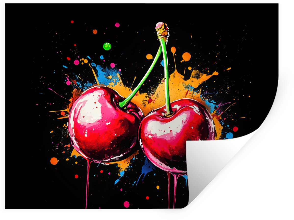 Muurstickers - Sticker Folie - Kersen - Fruit - Graffiti - Verf - Abstract - Modern - Kleu
