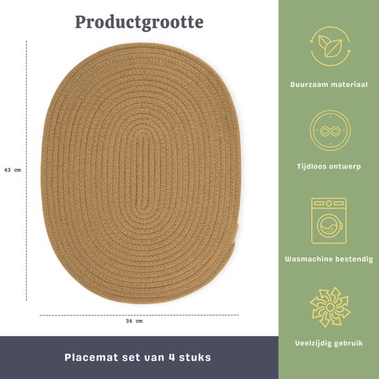 Napperons de Sophie Nordinn® - Set de table Abisko (Jute) - Set (4 pièces) de Katoen - 43 cm x 34 cm