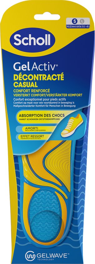 Scholl GelActiv Inlegzolen Casual - Small - Dempende Zooltjes Schoenen Maat 35,5 tot 40,5 - Zolen met GelWave Technologie - 1 Paar