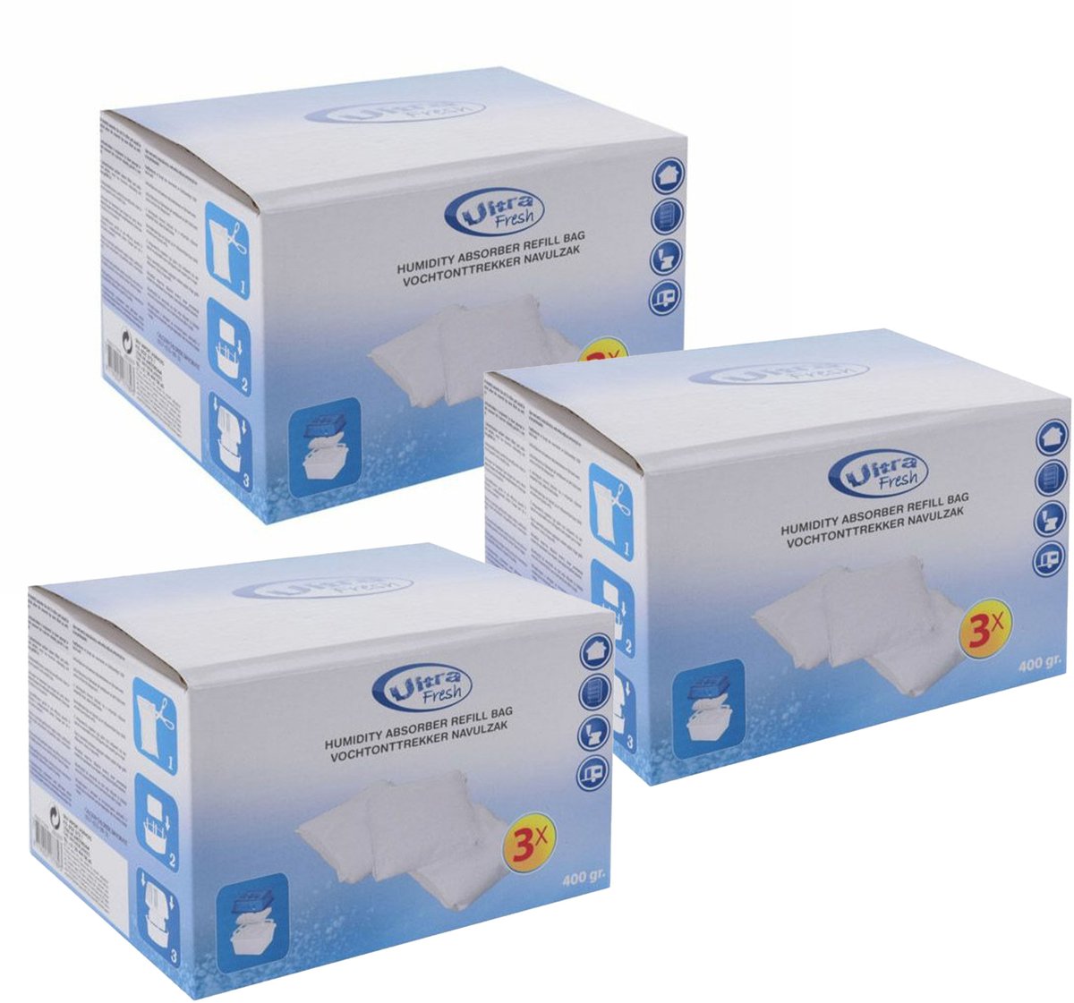 Ultra Fresh Vochtopnemer navulling - 9x 400 gram - vochtontrekker - vochtvanger - navulverpakking
