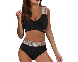 Hoge Taille Bikini Tropic - Zwart - Mode Dames Zwemkleding - Badpak