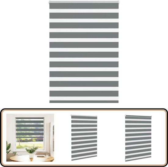 vidaXL Zebra rolgordijn 95x200 cm stofbreedte 90,9 cm donkergrijs