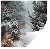 Stickers muraux - Feuille autocollante - Forêt - Hiver - Arbres - Nature - Chemin - Neige - 120x120 cm - Film adhésif - Stickers muraux chambre enfant - Papier peint autocollant XXL - Papier peint autocollant - Feuille autocollante
