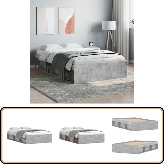 vidaXL Cadre de lit 120x200 cm - Design gris béton Cadre de lit Grijs béton - Cadre de lit en bois - Lit double - Lit à sommier tapissier - Sommiers empilables - Lit tête de lit - Lit enfant - Lit mezzanine