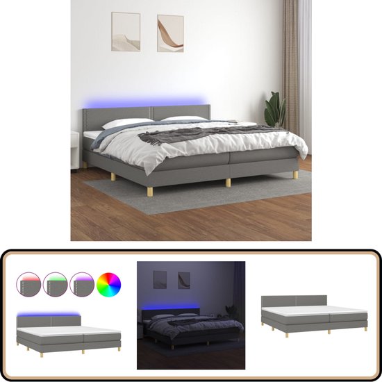 vidaXL Boxspring met LED - Donkergrijs 200x200 cm Boxspring Bed - Led ...