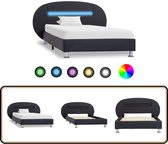 vidaXL Cadre de lit LED Similicuir Zwart - 90x200 cm Cadre de lit moderne - Canapé-lit noir - Lit à Siècle des Lumières LED - Lit à connexion USB - Lit King Size