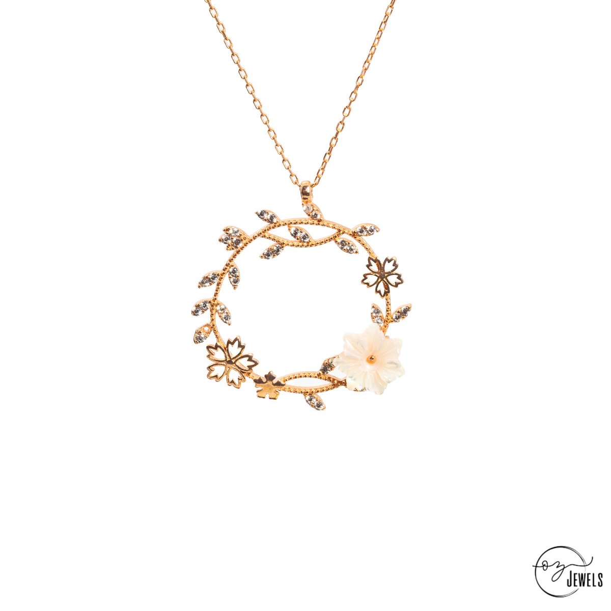OZ Jewels Roségoud Gekleurde Zilveren Ketting met Uniek Bloemendesign Versierd met Zirkonium - Accessoires - Liefdessieraden - Love Ketting - Damesketting - Valentijnsdag - Moederdag - Ketting Meisje - Sieraden Dames - In mooie geschenkverpakking