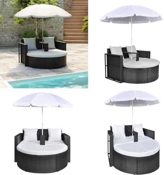 vidaXL Ligbed - Poly Rattan - Lichtgrijs - Met Wielen
