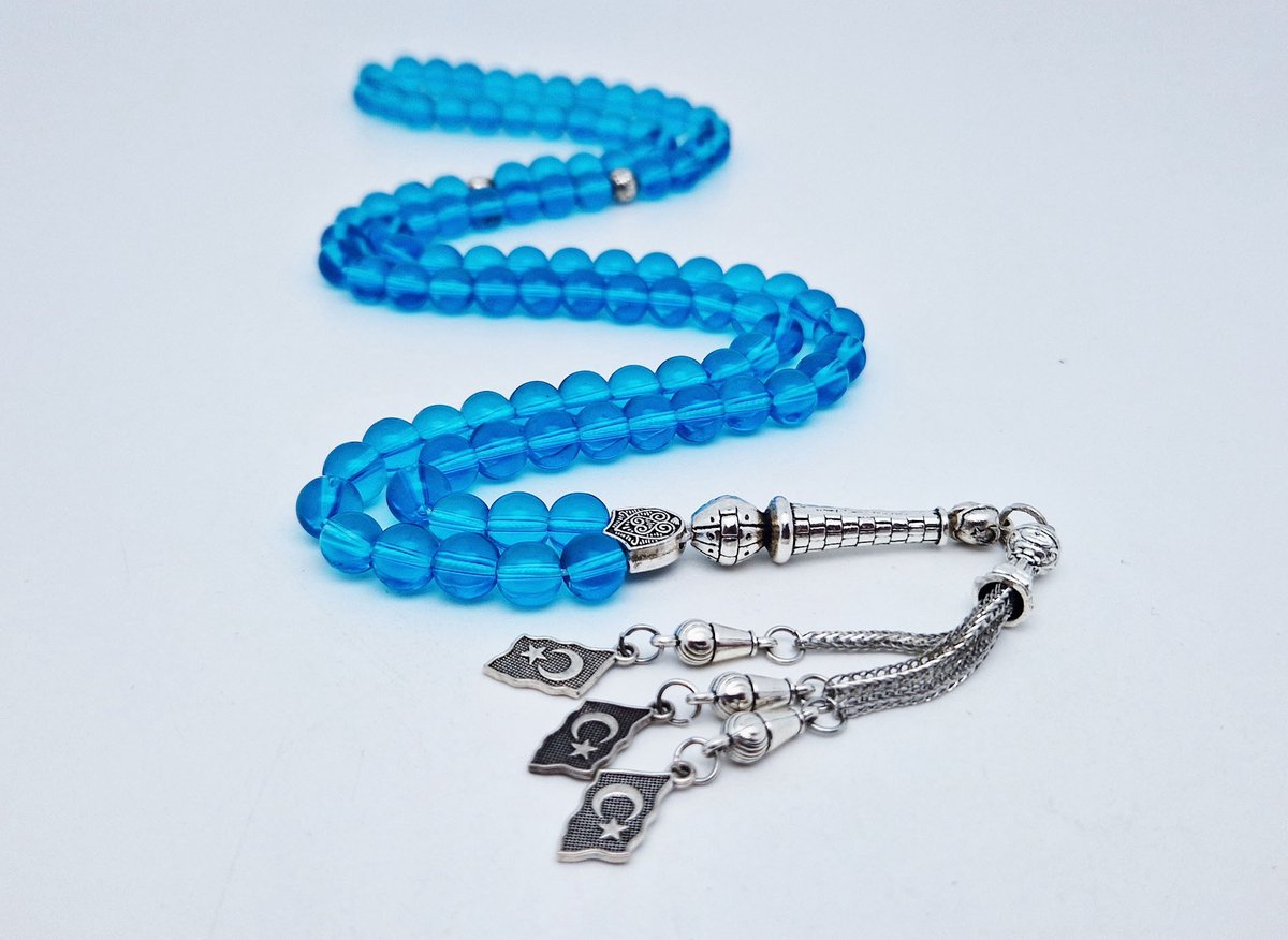 Handgemaakte tesbih "Tasbih" natuursteen " Blauwe kwarts " - Aantal kralen 99 - Diameter kralen 8MM - met metaal tassel "Turkiye" - Een mooi cadeau-idee