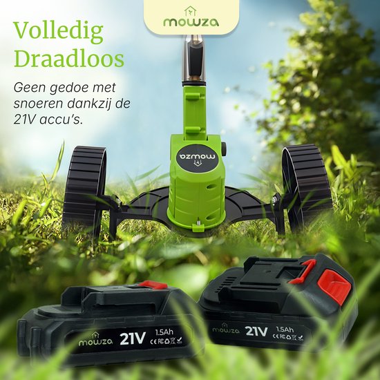 MOWZA® 4-in-1 Kantenmaaier - Grastrimmer - Bosmaaier - Grasmaaier - Draadloos & Elektrisch - Incl. 2 Accu ‘s & Snellader - Groen/zwart van MOWZA — afbeelding 2