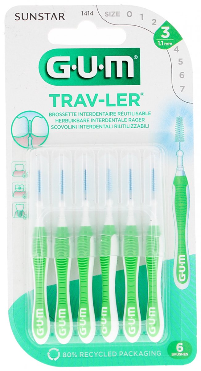 Goedkoopste GUM Trav-ler Ragers 1.1mm Groen - 6 stuks