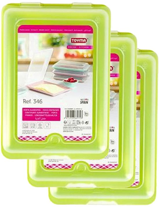 Boîte à viande Toyma - 3x - vert - plastique - 24,5 x 17 x 4 cm - boîte de rangement / boîte à fromage