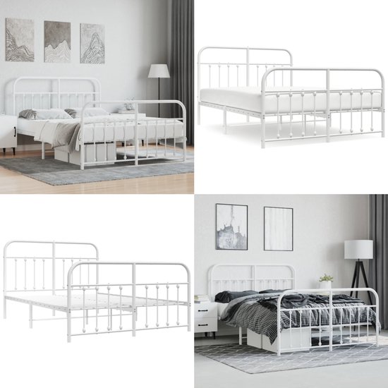 vidaXL - Metalen bed frame met hoofd- en voeteneinde - Wit - 80x200 cm | Leen Bakker