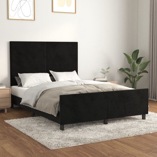 vidaXL Cadre de lit avec tête de lit Velours Noir 140x190 cm - Cadre de lit avec tête de lit - Encadrements de lit avec tête de lit - Lit - Meubles de couchage