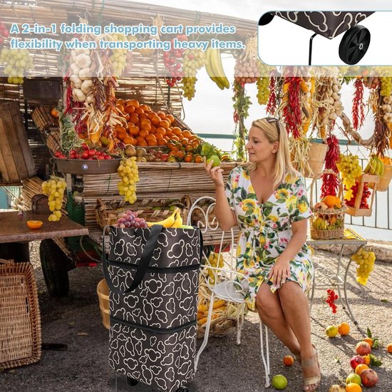 Arebos 3in1 Einkaufstrolley | Trolley groß 56 Liter | Einkaufswagen mit Kühlfach | Einkaufstasche mit Rollen | Klappbarer Shopper | klappbar Tasche abnehmbar | Einkaufsroller, Handwagen | Grau