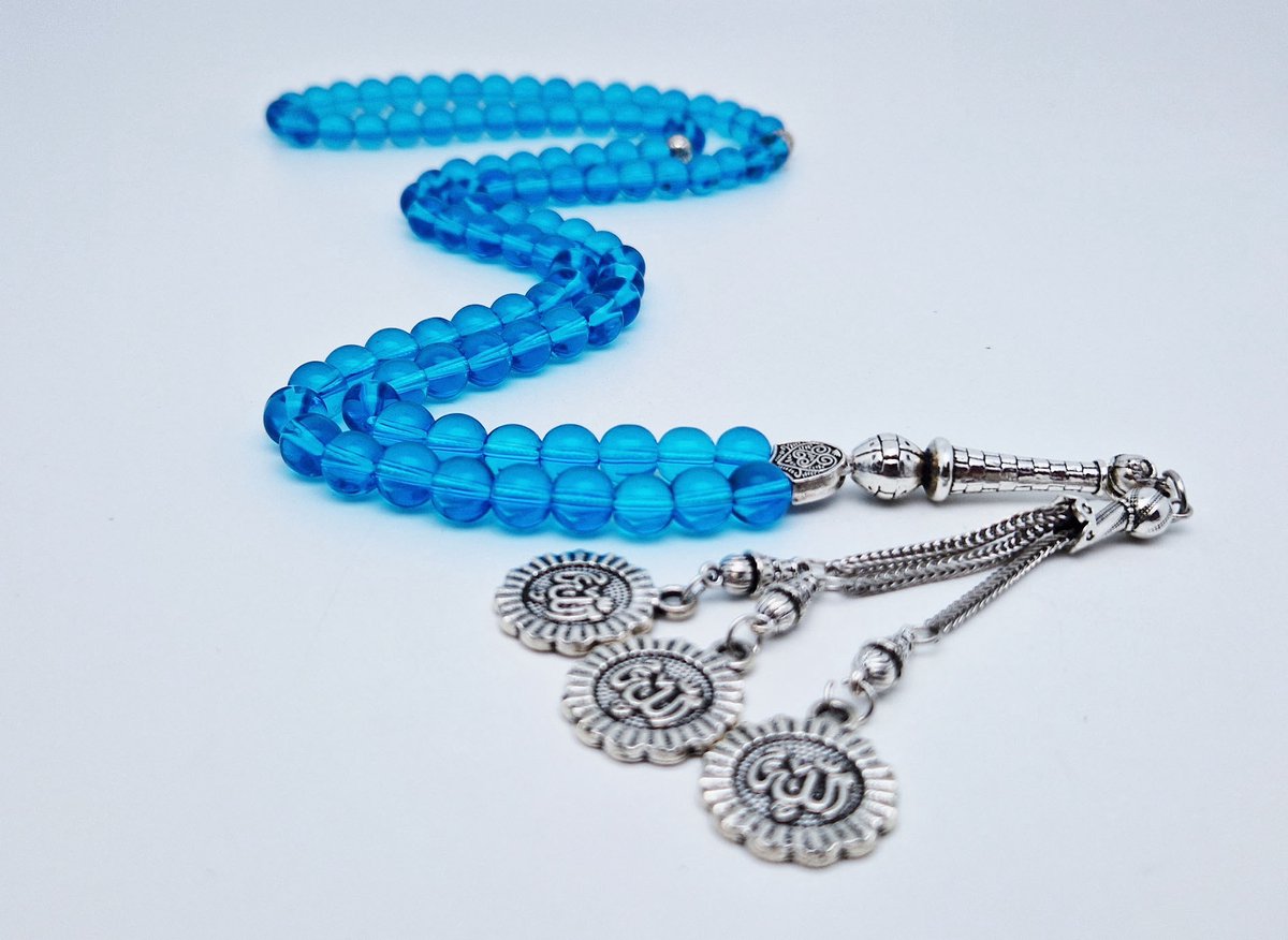 Handgemaakte tesbih "Tasbih" natuursteen " Blauwe kwarts " - Aantal kralen 99 - Diameter kralen 8MM - met metaal tassel "Allah - Een mooi cadeau-idee