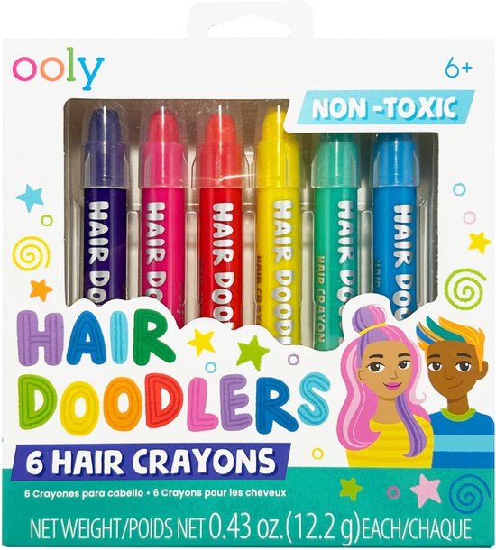 Ooly - Hair Doodlers Hair Crayons - 6 Gekleurde Haarkrijtjes - Snelle, Tijdelijke Haarkleuring In Een Krijtje - Sneldrogend En Gemakkelijk Uit Te Wassen - Draaibeweging Om De Krijtjes Te Beschermen - Niet-Giftig - Geschikt Vanaf 6 Jaar