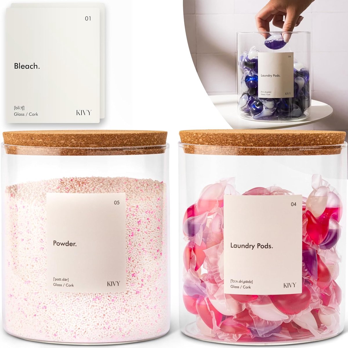 Wasmiddeldispenser glazen pot - 64 oz - Organizer voor wasruimte en opslag
