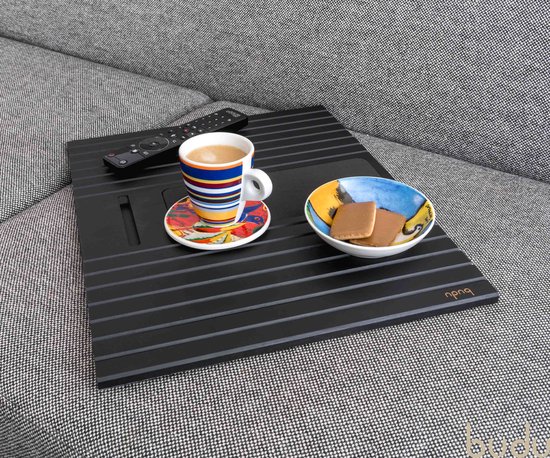 IGTOPS Upgrade-bankdienblad, antislip armleuningen, dienblad van bamboe, bank, armplank, tafel, bekerhouder met anti-slip kurkpad, organizer en bankplank (logkleur