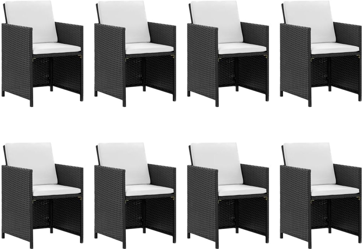 The Living Store 13-delige Tuinset met kussens poly rattan zwart - Tuinset - Ratan Meubilair - Eetkamerset - Buitendecoratie - Lounge Set
