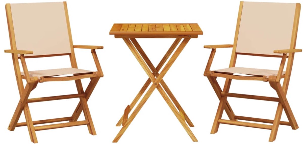 The Living Store 3-delige Bistroset stof en massief hout beige - Bistro Set - Acacia Hout - Buitendecoratie - Tuinmeubel - Terrasmeubel