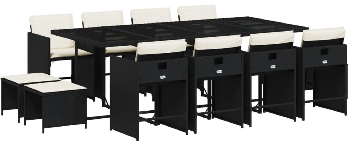 Zwarte poly rattan tuinset met kussens - The Living Store.