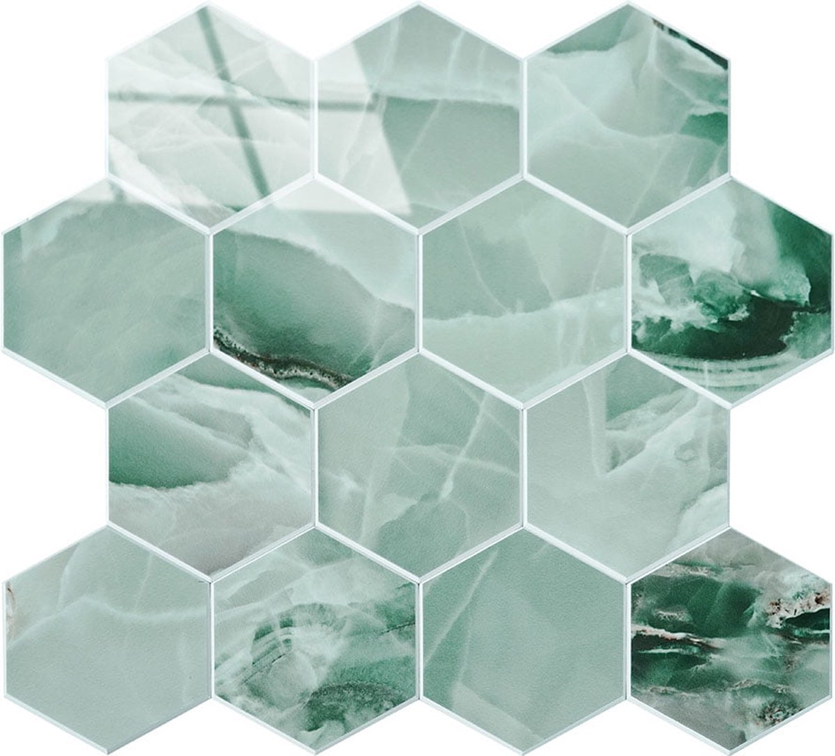 Zelfklevende Mozaïek Steenstrip Hoogglans Hexagon Onyx Groen