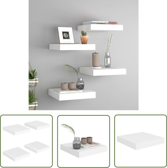 vidaXL Étagères murales Trendy - Set de 4 - MDF - Métal - 23x23,5x3,8 cm - Wit - Support mural