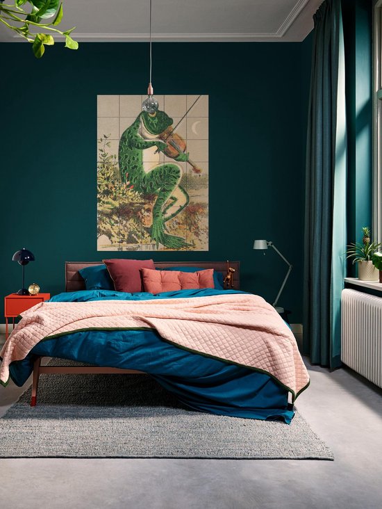 IXXI Frog playing violin, Aster Edition - 60 x 80 cm - Gratis ophangtool - Grote wanddecoratie en posters - Vintage, Kleurrijk, Speels, Illustraties