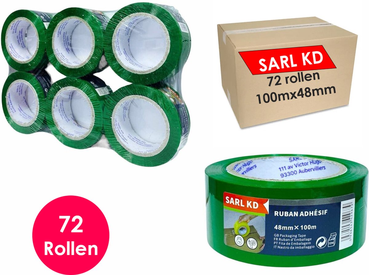Verpakkingstape - 72 rollen - Groen - PP Plakband - 100m x 48mm - Polypropyleen tape - SARL KD®