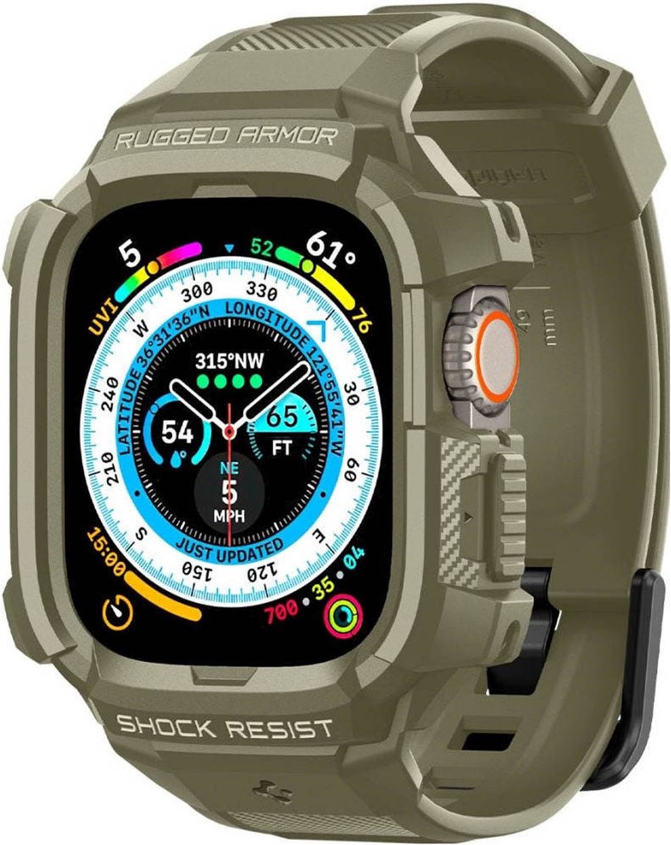 Spigen Rugged Armor Pro Hoesje en Bandje Geschikt voor Apple Watch Ultra (2) Khaki