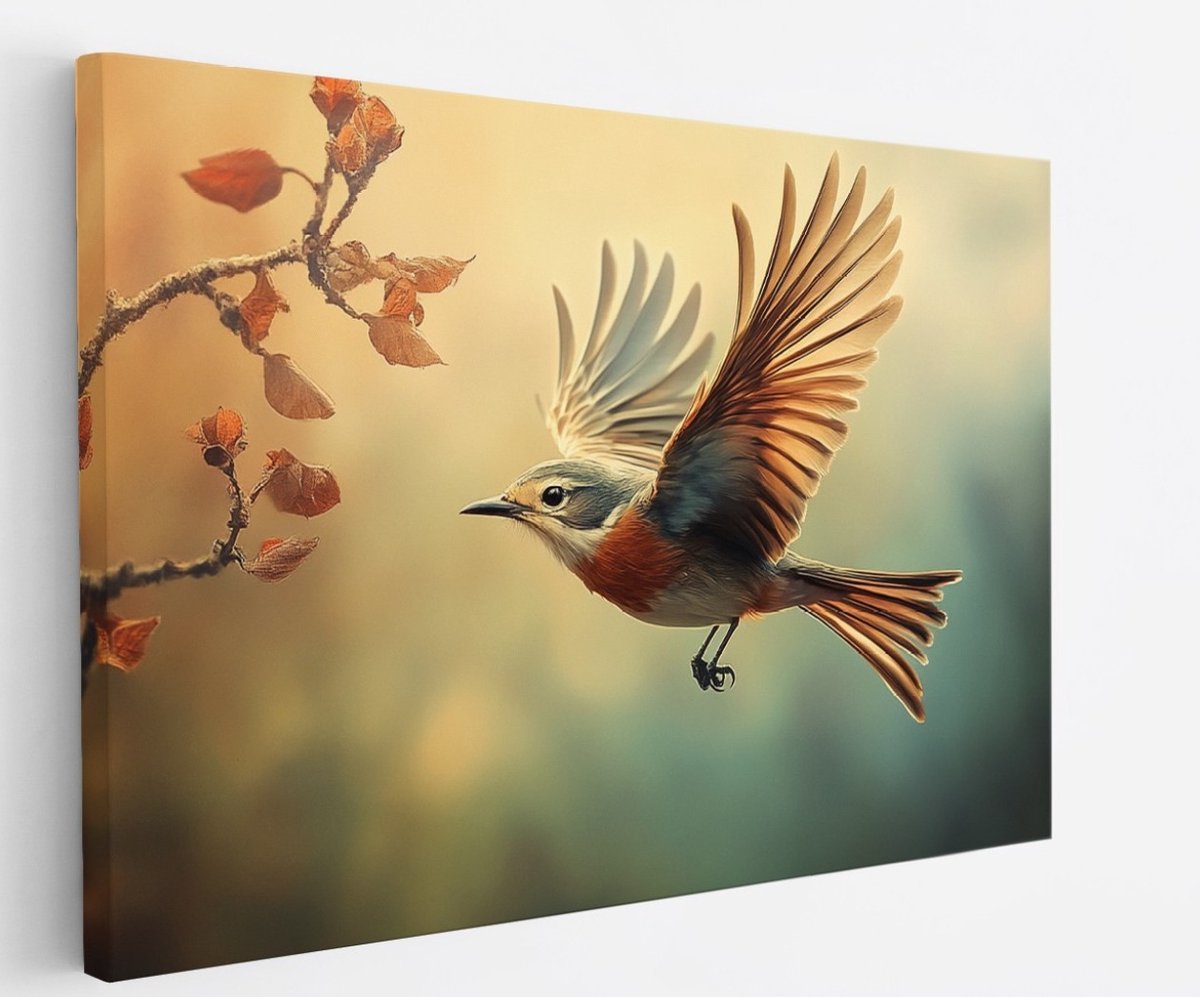 Saammp Canvas Schilderij - Vogel - Herfst - Natuur - Dieren - 50x40 - Foto op canvas - Wanddecoratie - Muurdecoratie Woonkamer - Slaapkamer decoratie - Canvas Print Multicolor