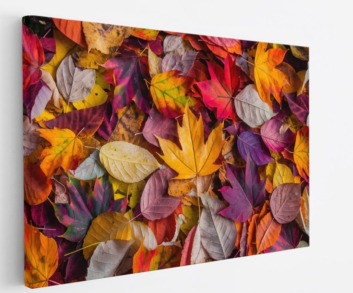 Saammp Canvas Schilderij - Geel Blad - Herfst - Landschap - Natuur - 90x60 - Foto op canvas - Wanddecoratie - Muurdecoratie Woonkamer - Slaapkamer decoratie - Canvas Print Multicolor