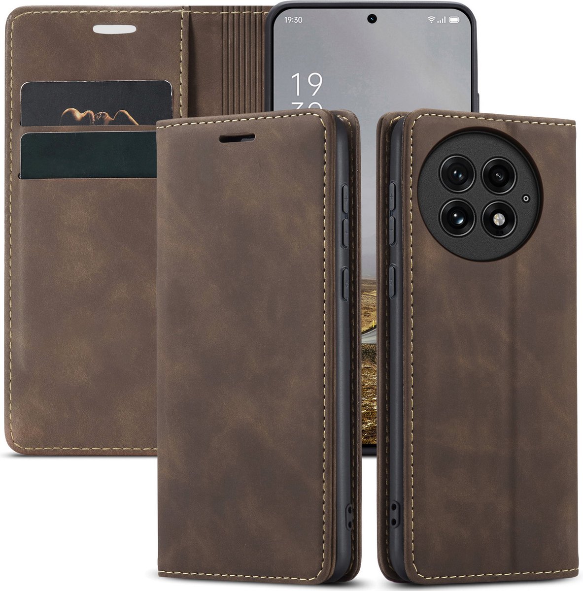 ProGuard OnePlus 13 Wallet Hoesje Vintage Leder Bruin