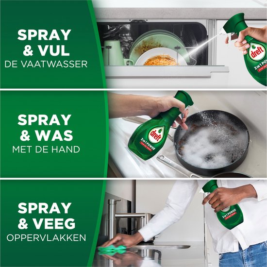 Dreft 3in1 Power Spray voor Vaat en Keuken - Navulling - Vetverwijderaar - Citroengeur - 10 x 500 ML