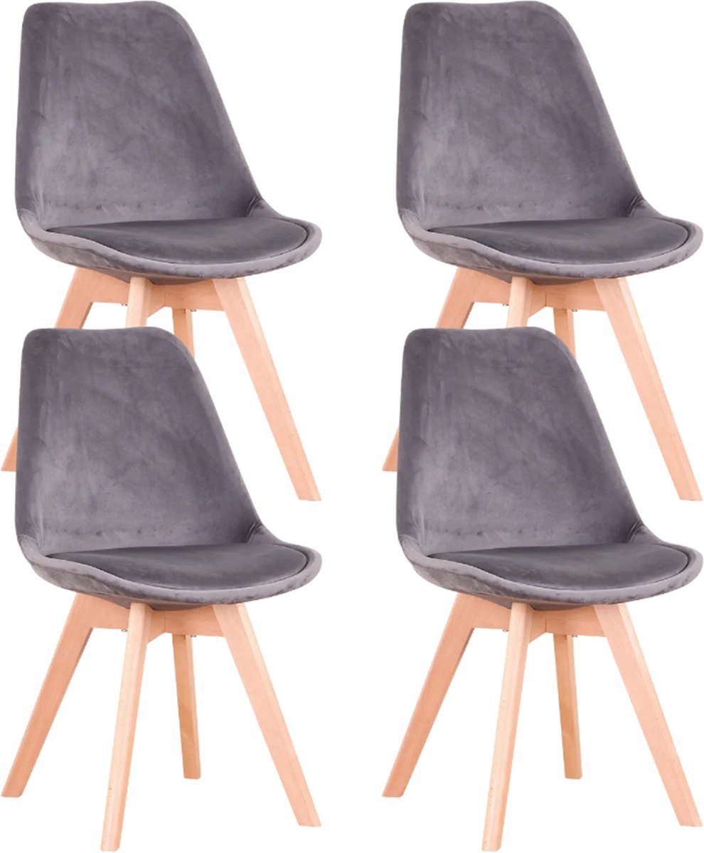 Bolt Edge Velvet Eetkamerstoelen - Grijs - Set van 4 - Kuipstoelen - Keuken- en Woonkamerstoelen - Zithoogte 43cm
