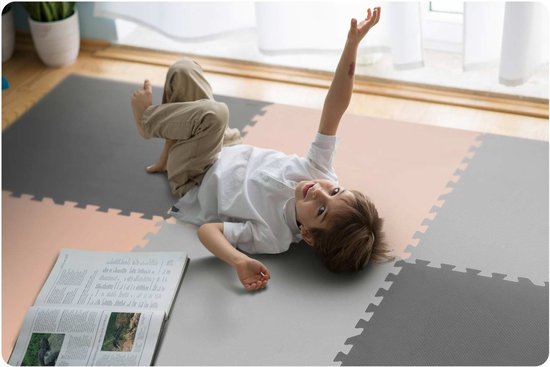 Speelmat Puzzelmat Baby - 180x180 cm - Grijs & Perzik - Foam Mat — afbeelding 3