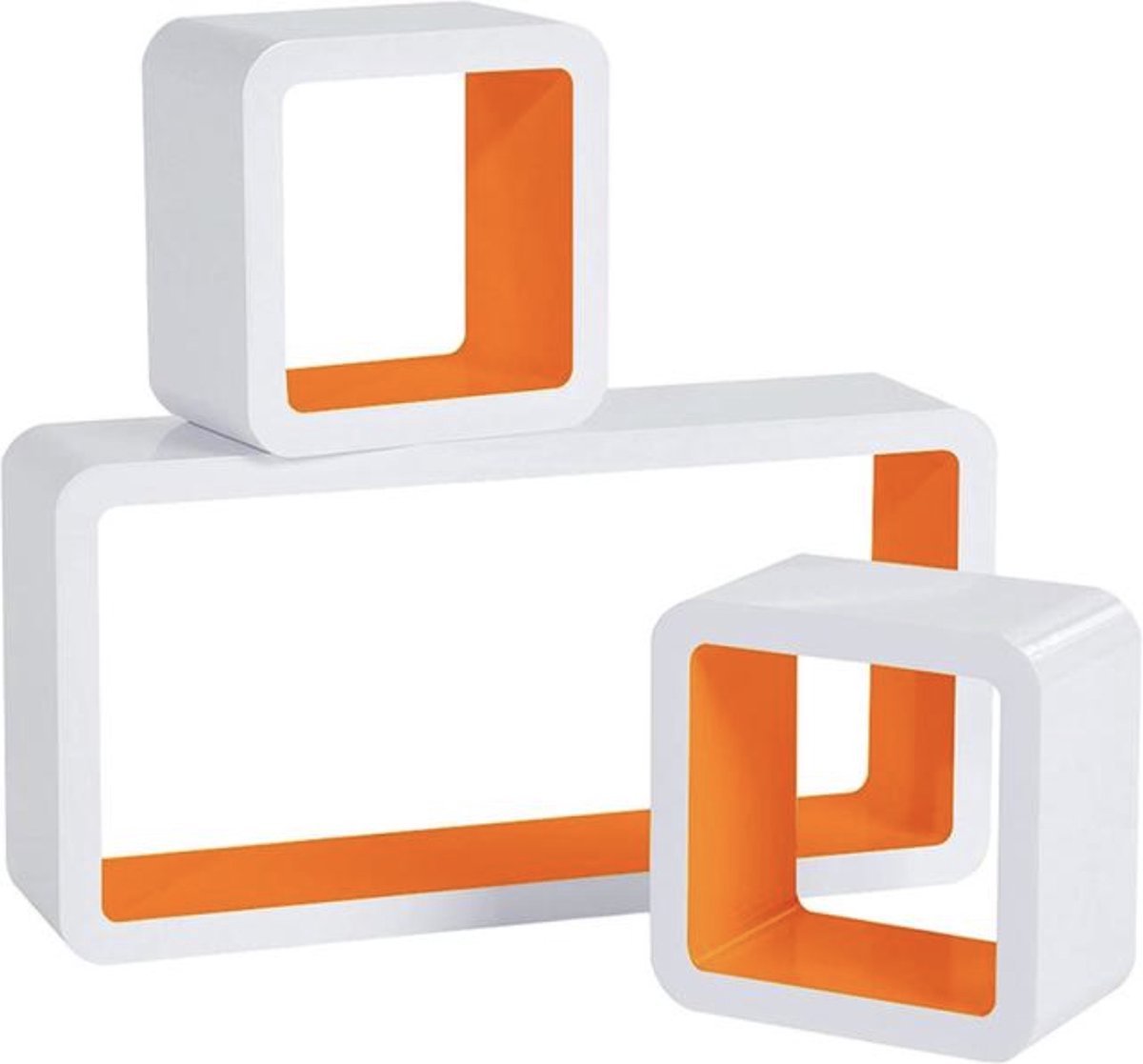 Bolt Edge Wandplank Cube - Zwevend - Oranje/Wit - Set van 3 - Hout MDF