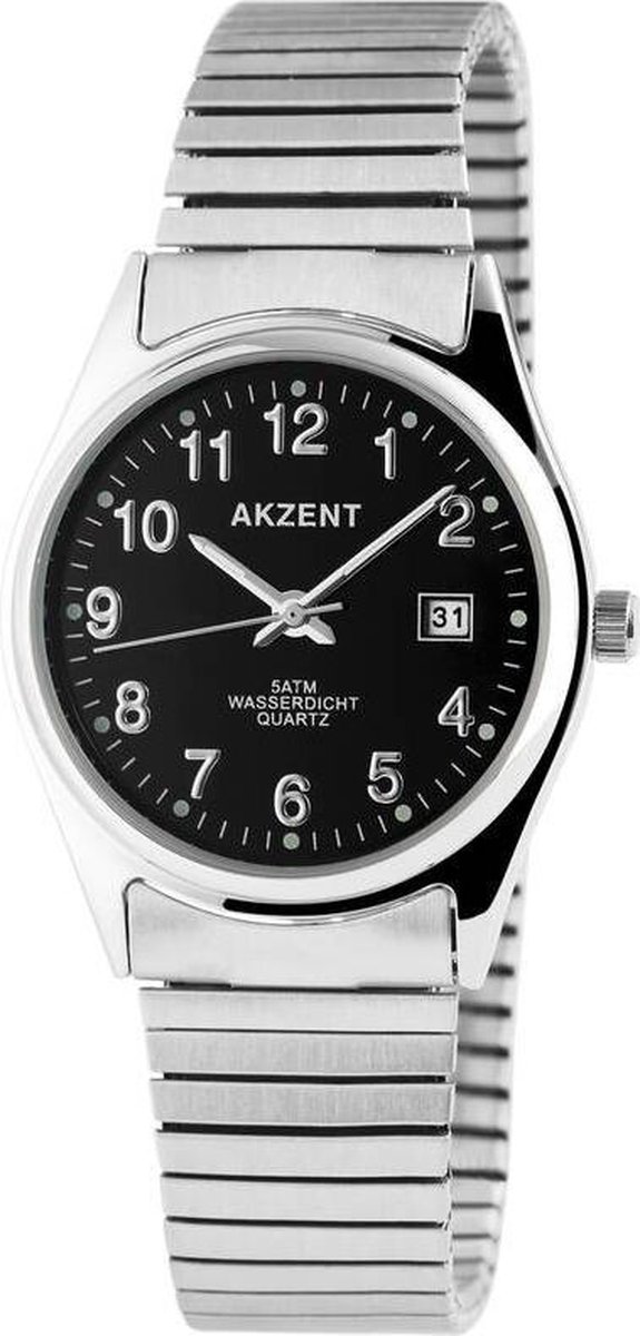Akzent - Exclusief Herenhorloge met Metalen Band en Datumaanduiding - Zwart