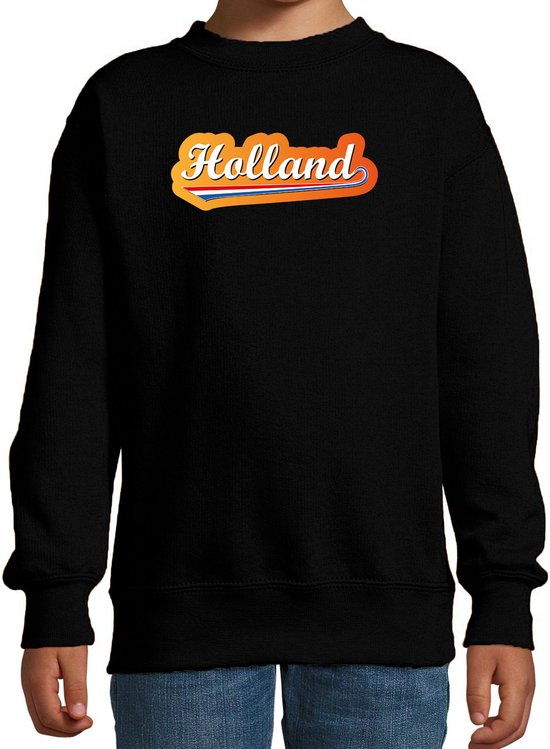 Zwarte fan sweater voor kinderen - Holland met Nederlandse wimpel - Nederland supporter - EK/ WK trui / outfit 110/116