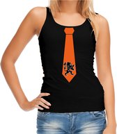 Zwart fan tanktop voor dames - oranje leeuw stropdas - Holland / Nederland supporter - EK/ WK mouwloos t-shirt / outfit S