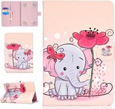 Voor 8 inch Universele Tablet PC Gekleurde Tekening Patroon Horizontale Flip PU Lederen Case met Houder & Kaartsleuf (olifant Bloemen)