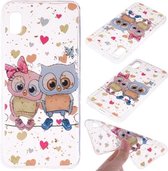 Cartoon patroon goudfolie stijl Dropping Glue TPU zachte beschermhoes voor Galaxy A10e (Loving Owl)