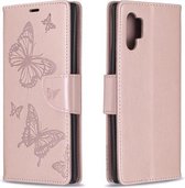 Twee vlinders reliëfpatroon horizontale flip lederen tas met houder & kaartsleuf & portemonnee & lanyard voor Galaxy Note10 + (roségoud)