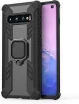 Iron Warrior schokbestendige pc + TPU beschermhoes voor Galaxy S10, met ringhouder (zwart)