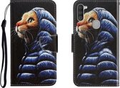 Voor Galaxy M11 Gekleurde Tekening Horizontale Flip Leren Case met Houder & Kaartsleuf & Portemonnee (Donsjack Kat)