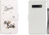 Voor Galaxy S10 Horizontale Flip Effen Kleur Strass Leren Case met Kaartsleuf & Portemonnee & Houder (Trojaans)